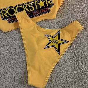 Rockstar Energy Drink 2 Piece String Bikini Size Small Yellow Tank Strap Rare